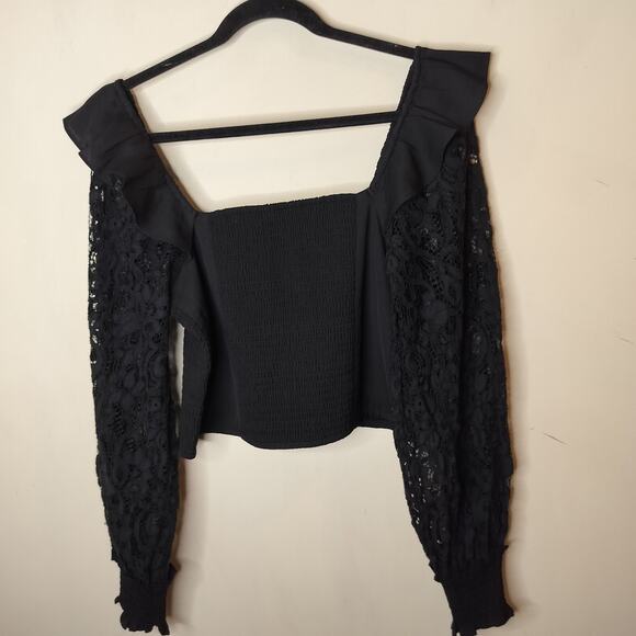 Express Lace Sleeve Smocked Top Balloon Sleeve Ruffled - Picture 8 of 10